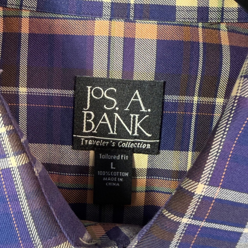 Jos A Bank Shirt Mens Large Purple Plaid Traveler's Collection LS Prep Business - Picture 3 of 8
